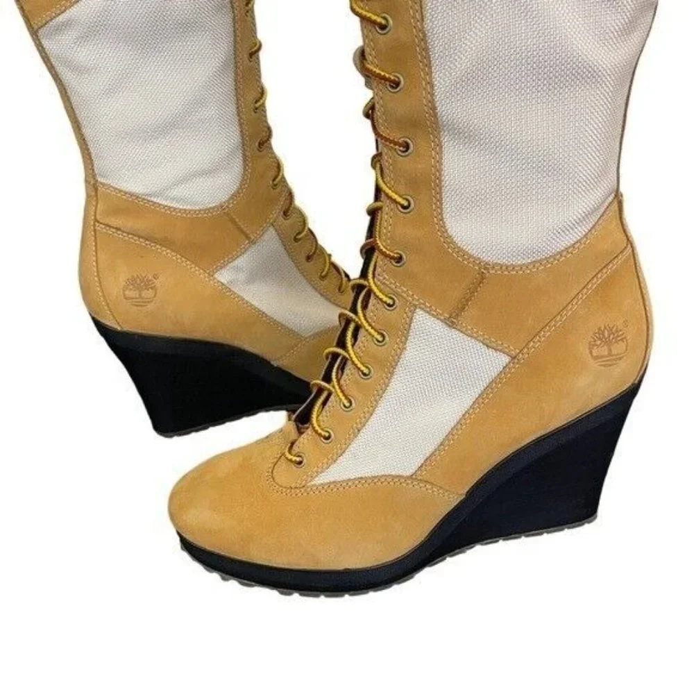 Timberland Spring Point Lace Up 14” Wedge Boots Wheat/BLE 23617 US Women’s 9.5 M - Picture 3 of 9